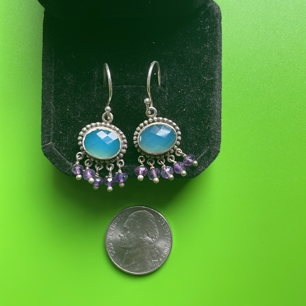 [Doug Paulus] Sterling Silver Aquamarine & Amethyst Dangle Earrings